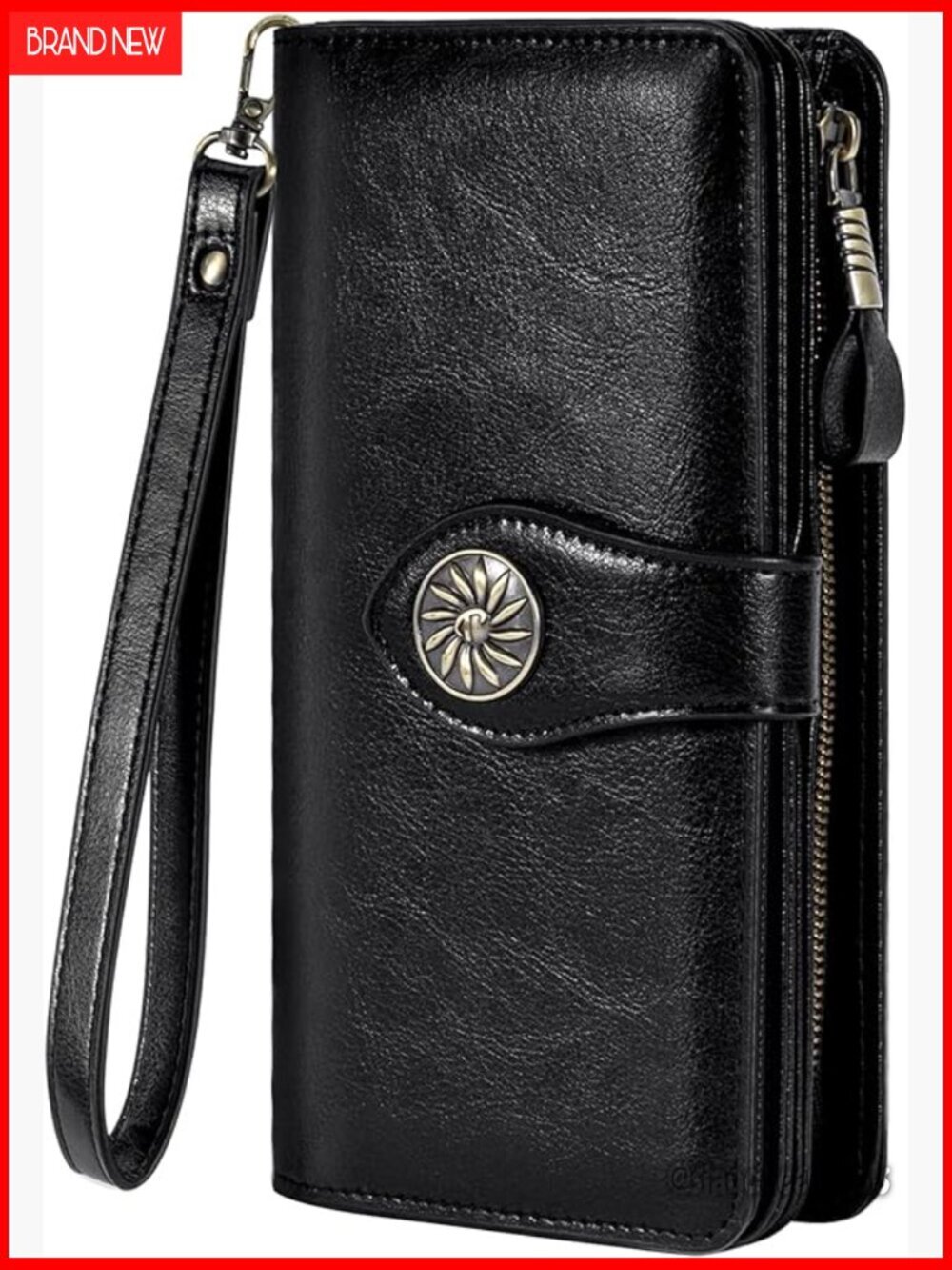 Large Capacity RFID Blocking Leather Wristlet Wallet Holds 25 Cards